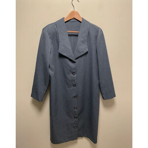 Vintage Womens Long Blazer XL Blue Single Breasted Lightweight Preppy Career 80s